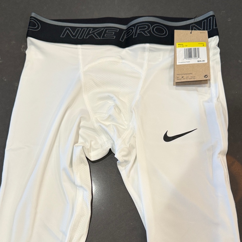 Nike White Compression Leggings with Black Accents